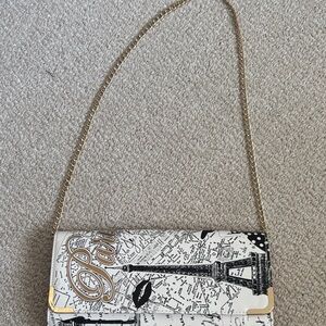 Chic Parisian Map Print Clutch with Gold Chain